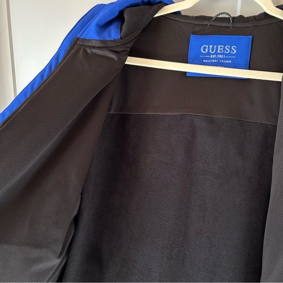 NWT Guess Men's Large Lightweight Jacket Blue Hooded Fleece Mesh Lining Casual - Picture 6 of 10